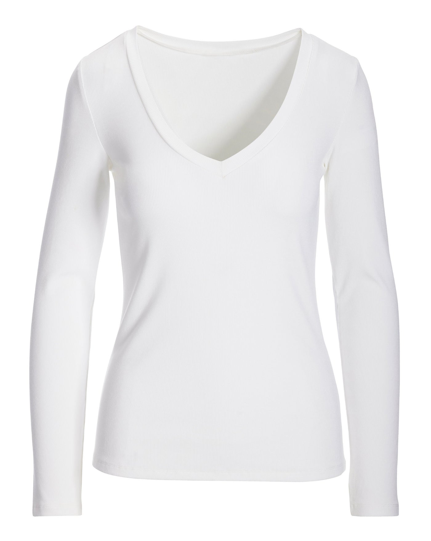 So Essential Ribbed V Neck Long Sleeve Top Pure White
