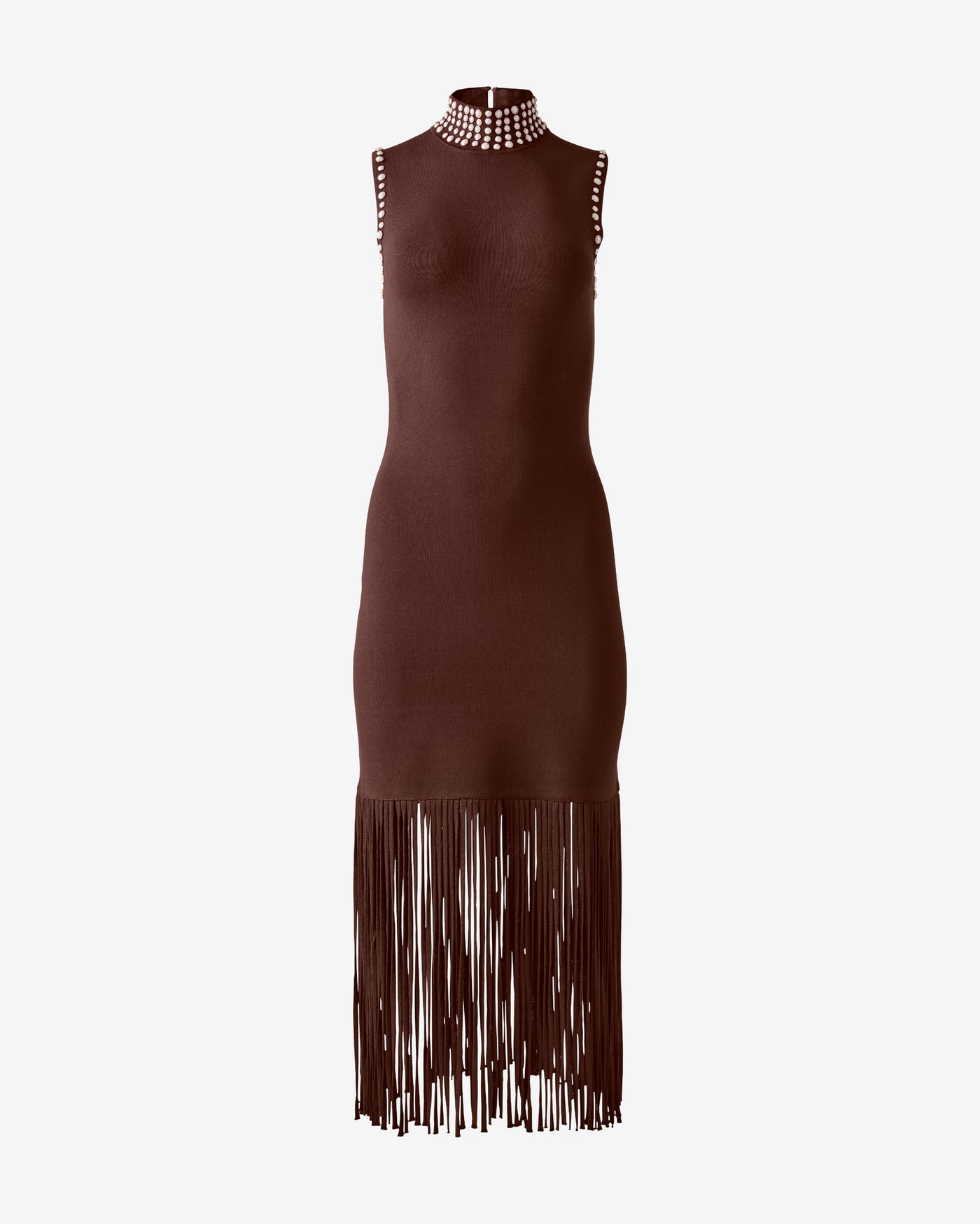 Pearl Embellished Fringe Dress Brown