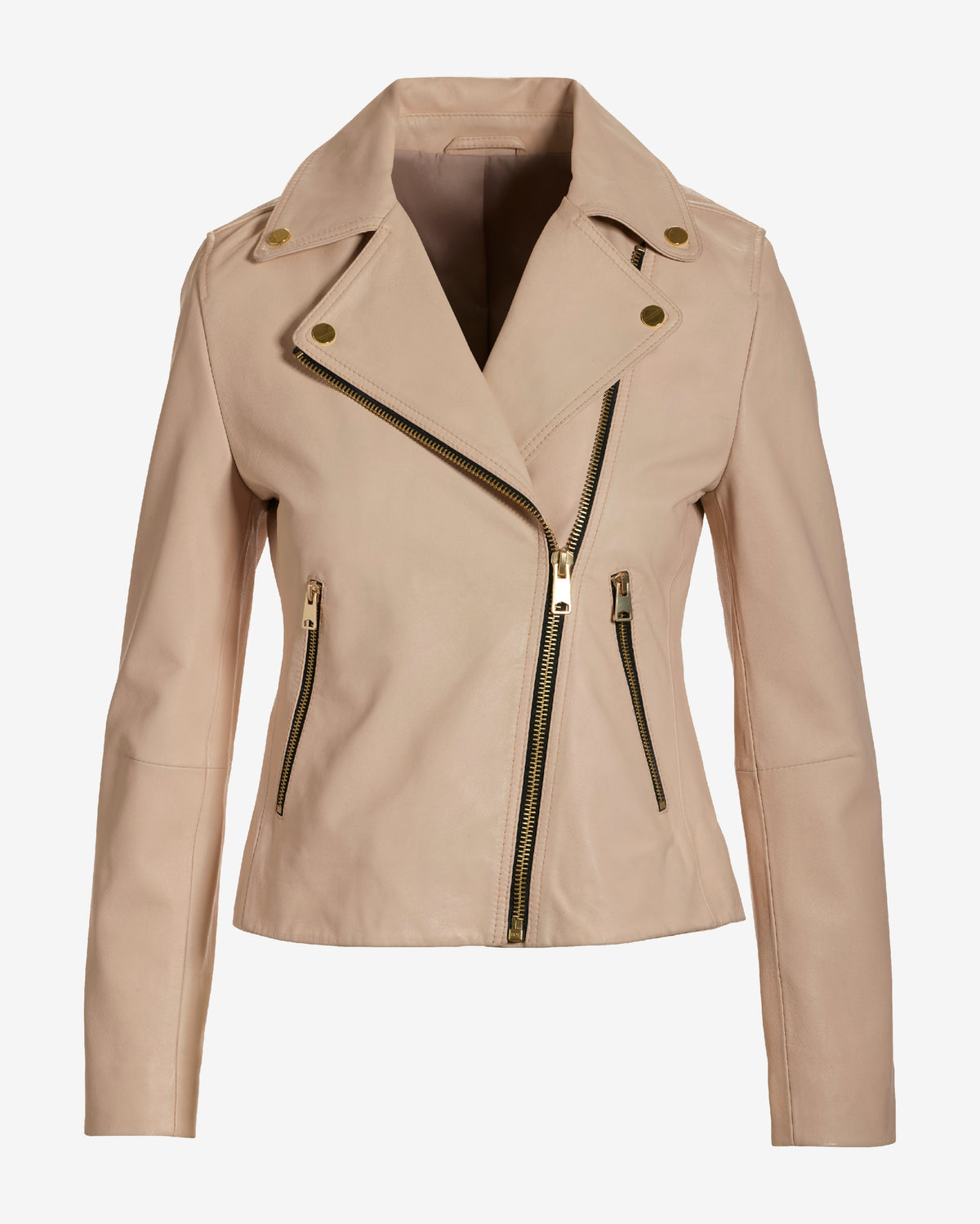 Genuine Leather Zip Detail Moto Jacket Bone