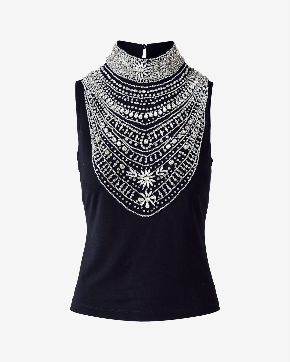 Sleeveless Embellished Mock Neck Top Black