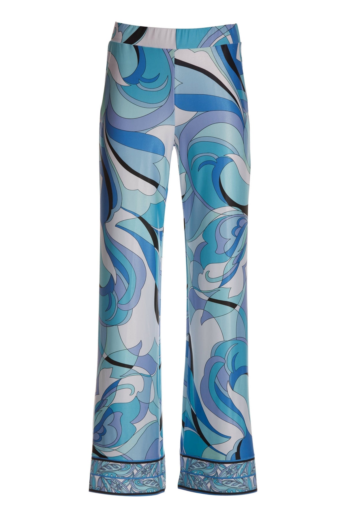 Ocean Abstract Border Print Palazzo Pant Blue
