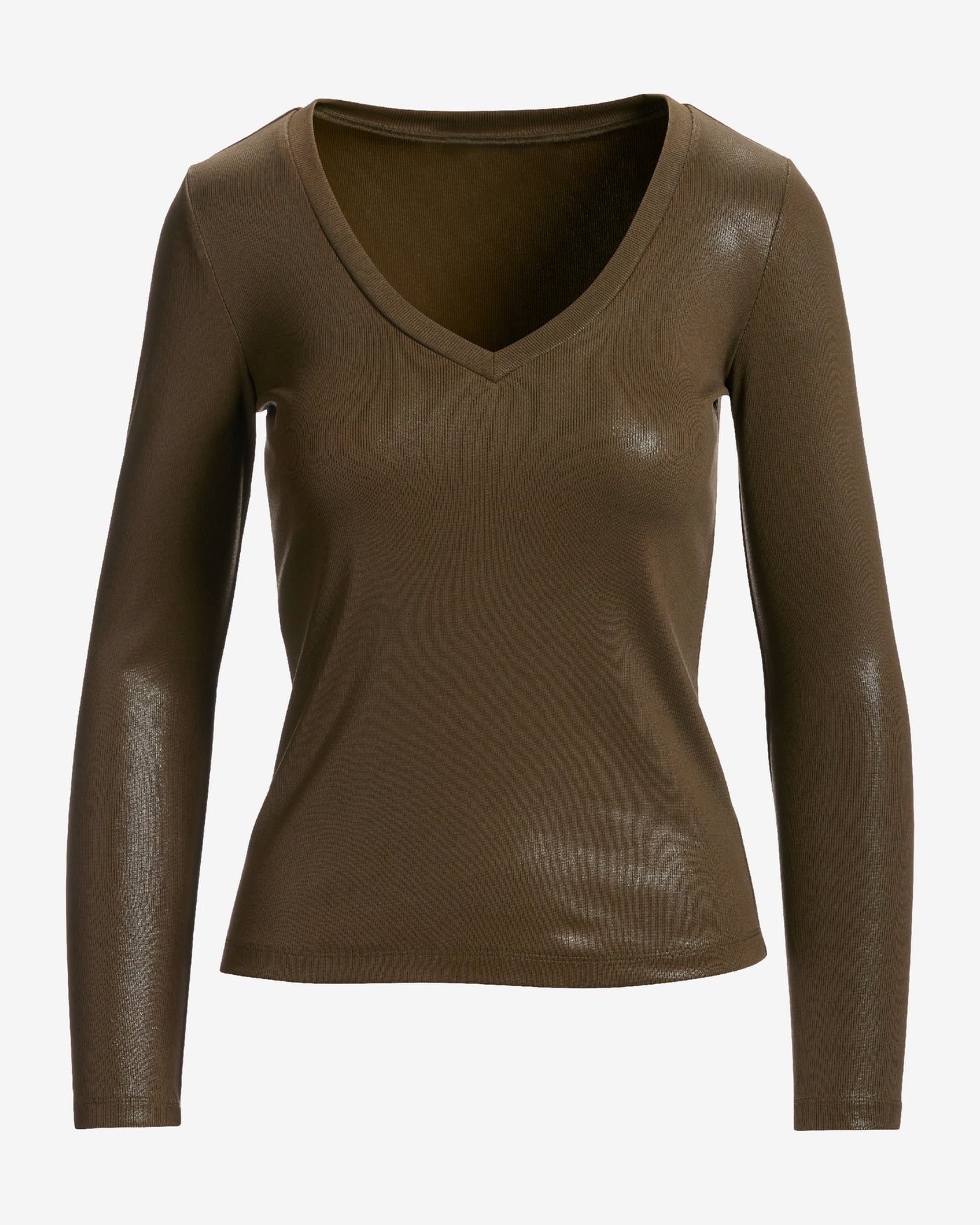 So Essential Metallic Ribbed Long Sleeve T-Shirt Chocolate Torte