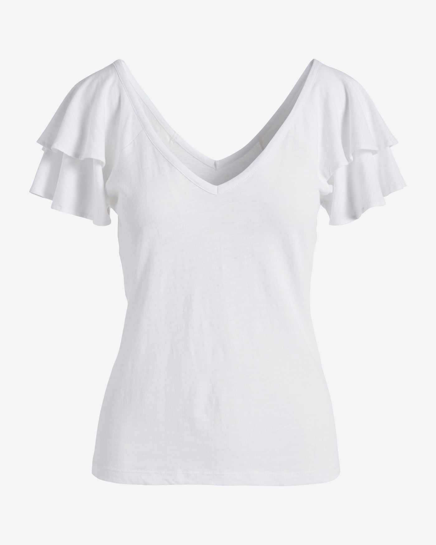 Slub Ruffled Sleeve Tee Pure White