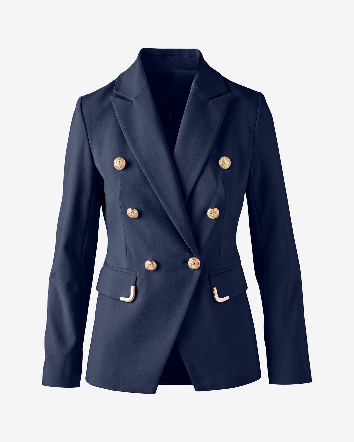 Hardware Trimmed Double Breasted Modern Blazer Navy