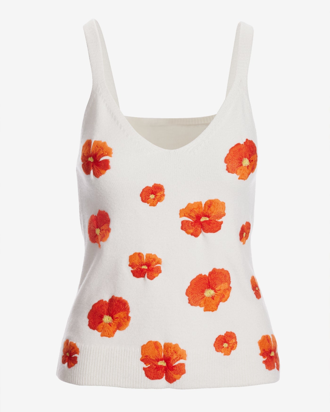 Floral Embroidered Sweater Tank White/Orange