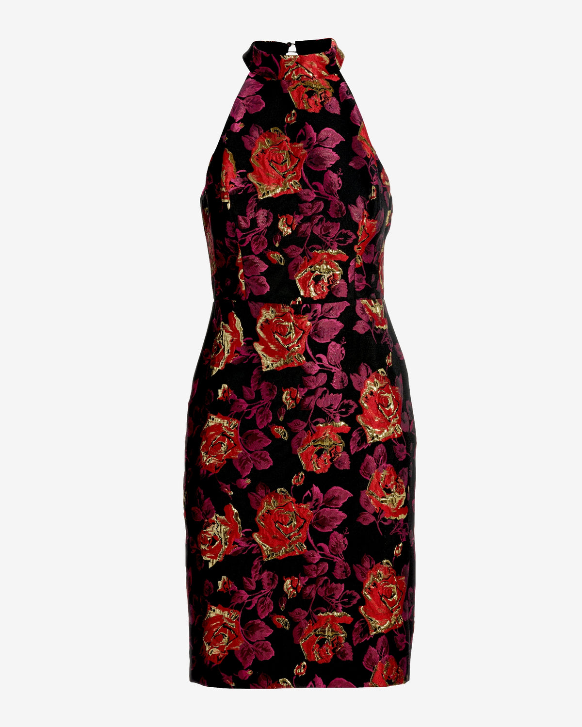 Jacquard Floral Sheath Mock Neck Dress Black Multi