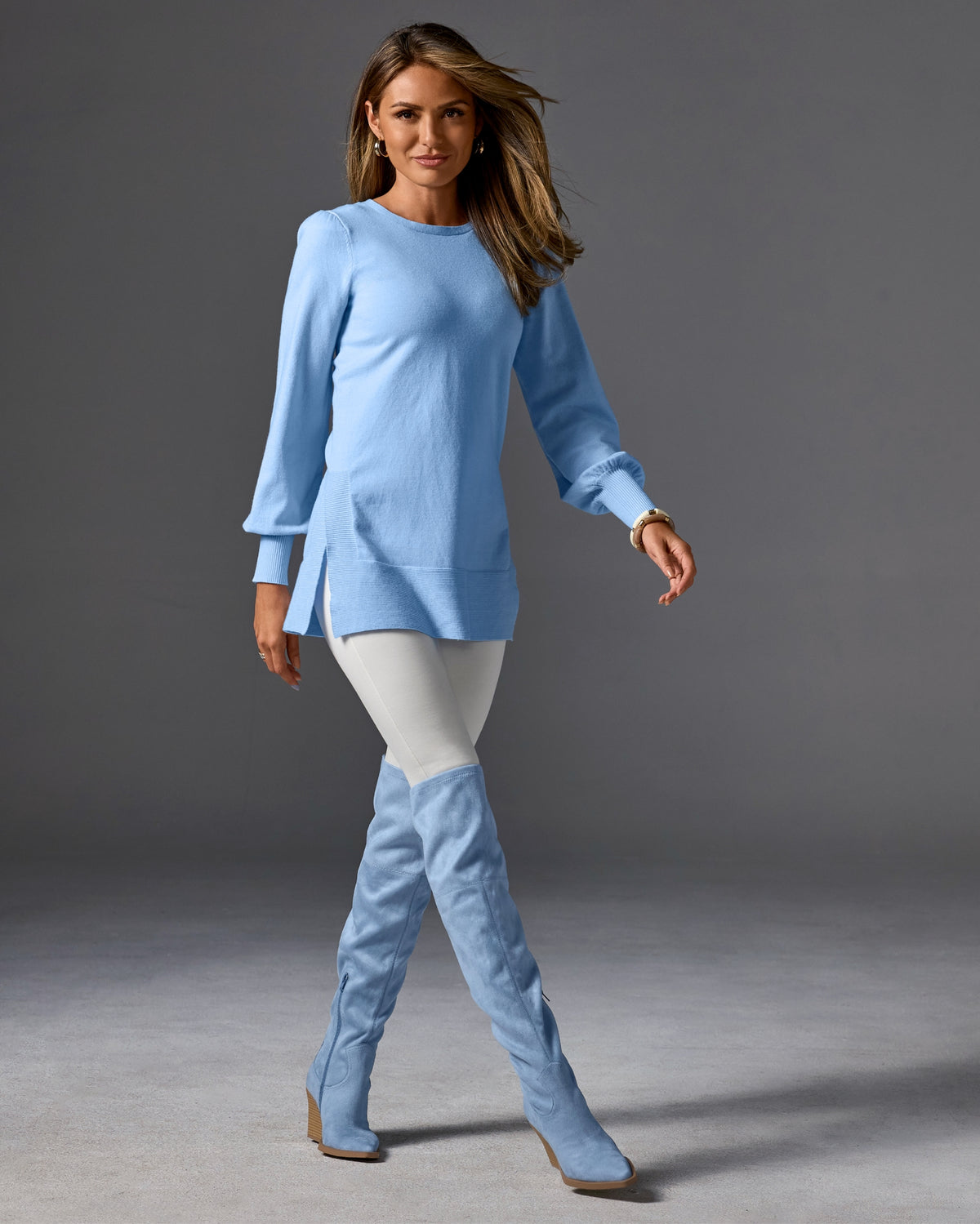 Over The Knee Western Boot Blue