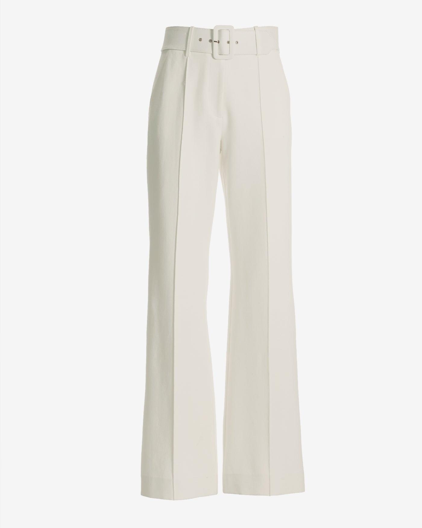 Malibu Belted Ponte High Waist Wide Leg Trouser Pant Off White