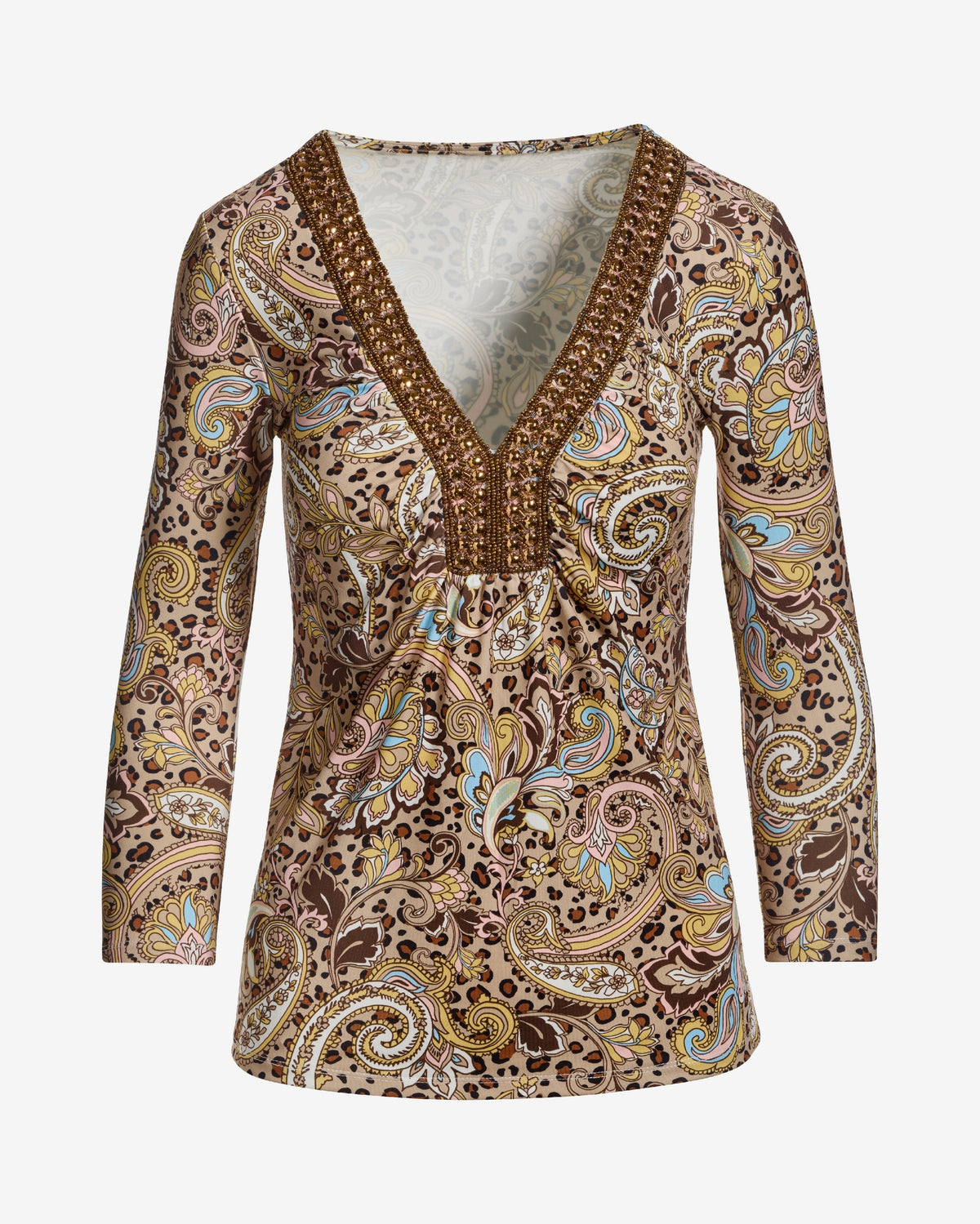 So Chic Print Embellished Knit Top Festive Paisley