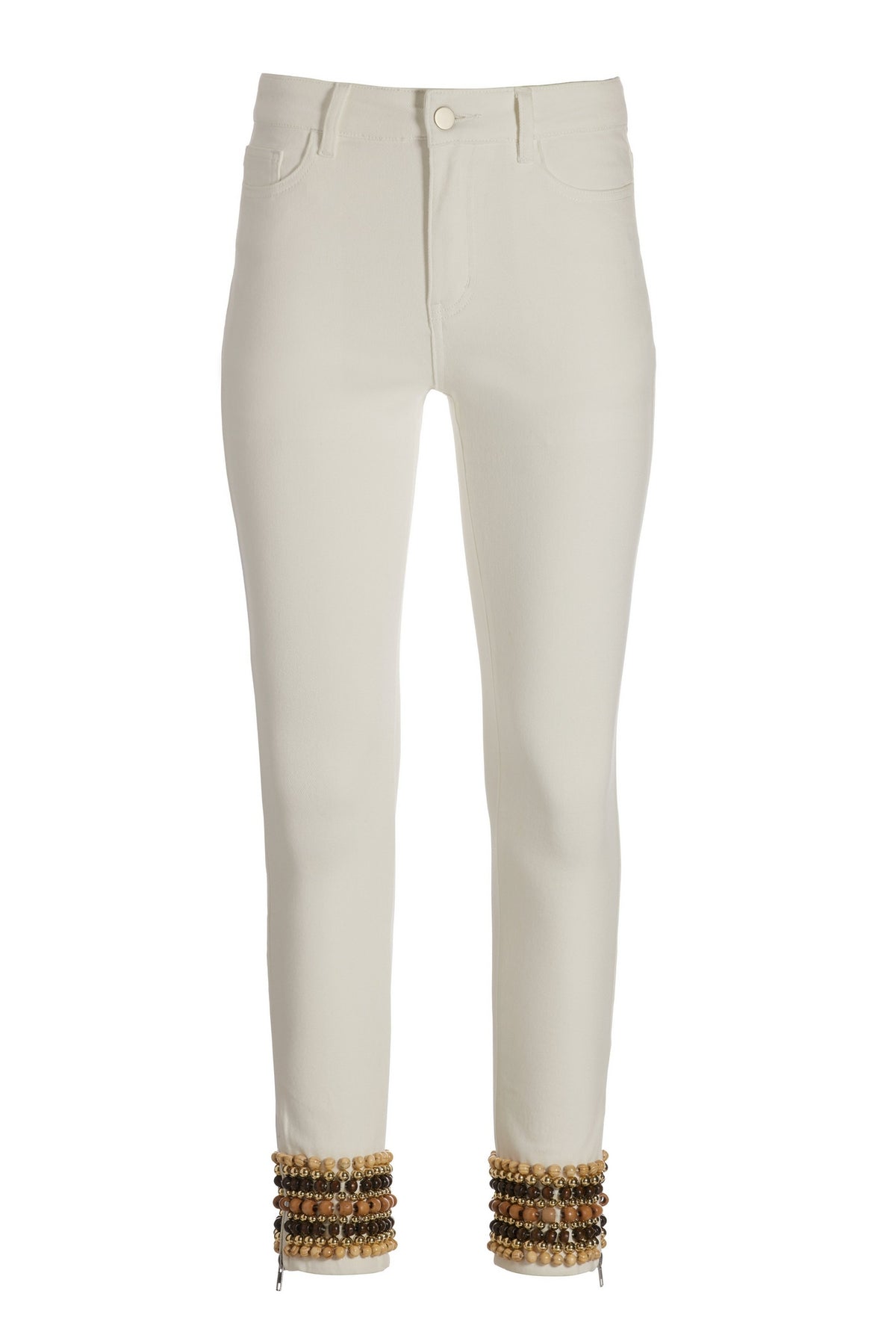 Mixed Wood Bead Ankle Jean Cream/Brown
