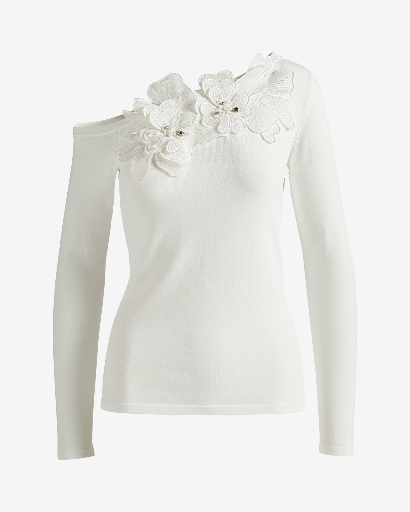 Asymmetrical 3D Floral Sweater Off White