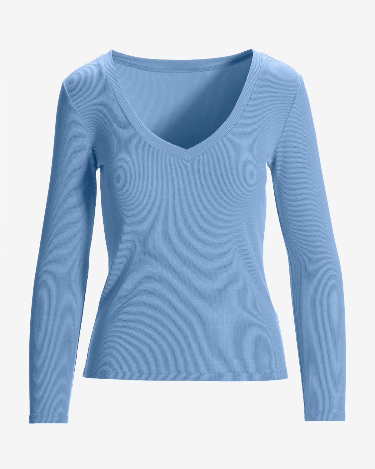 So Essential Ribbed V Neck Long Sleeve Top Clear Blue Sky