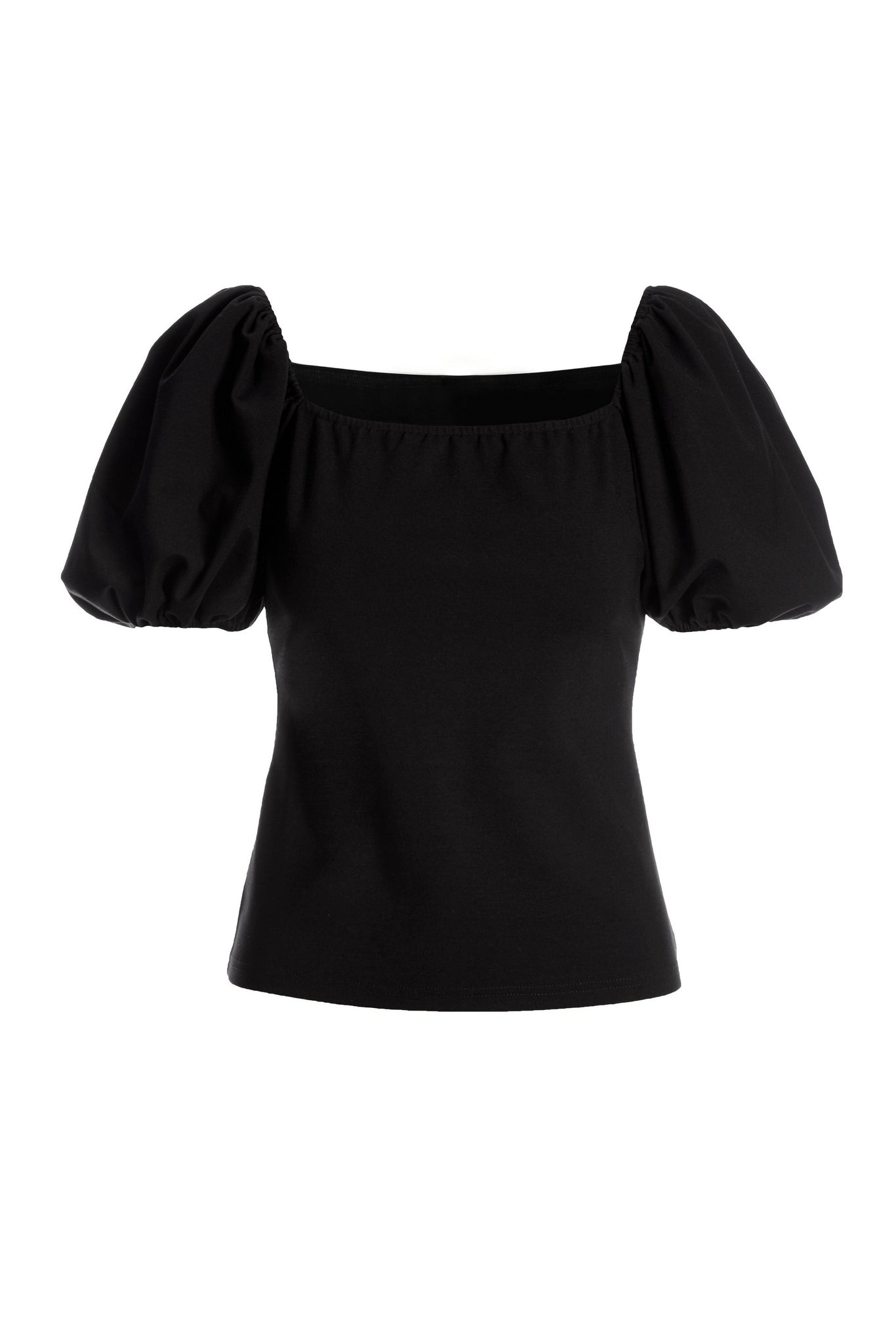 Puff-Sleeve Ponte Square Neck Top Black