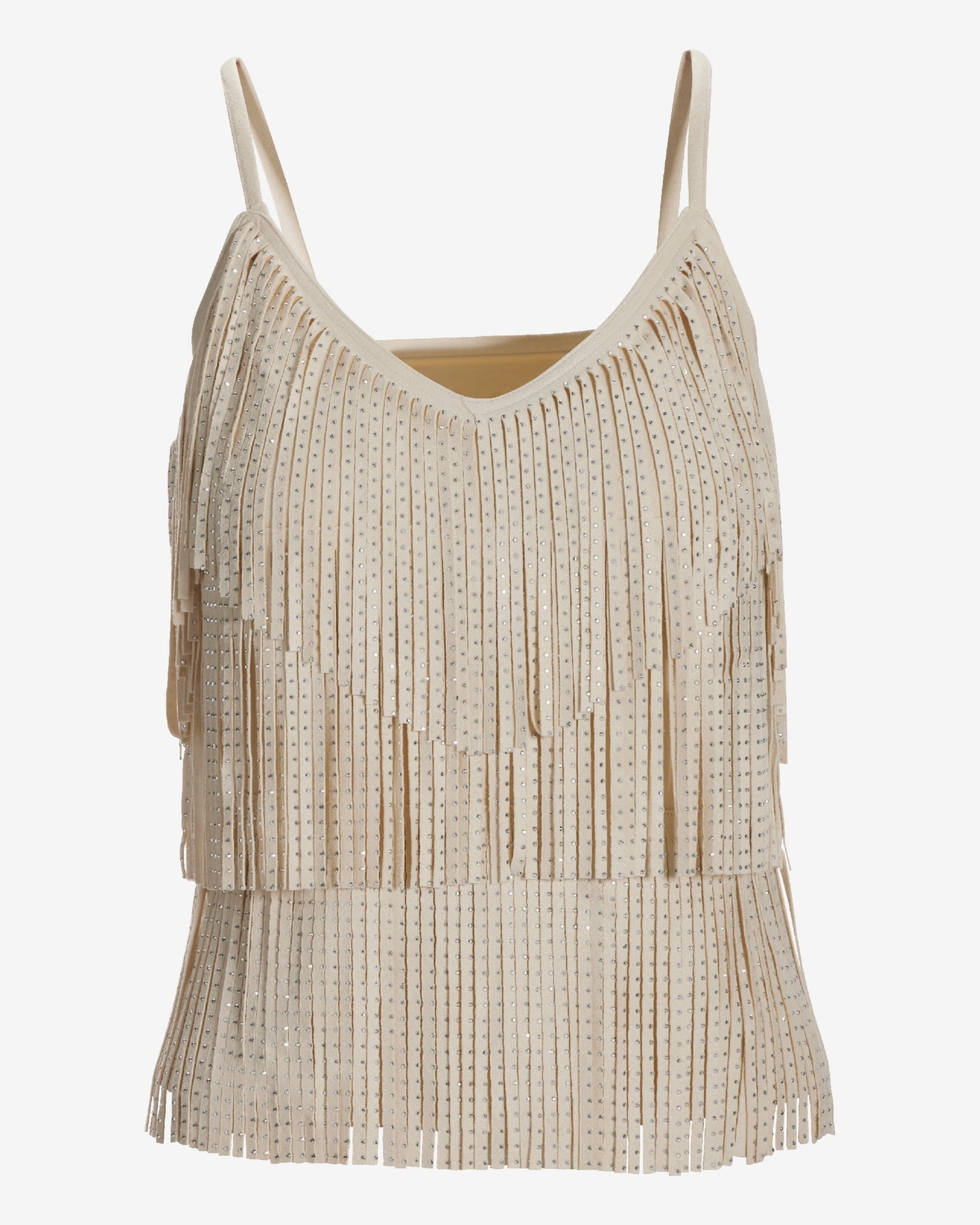 Faux Suede Fringe V-Neck Tank Sandshell