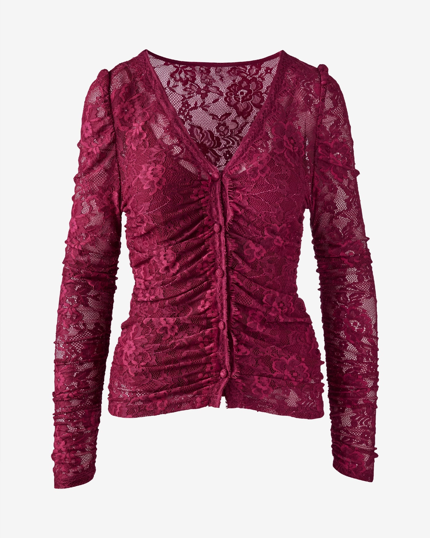 Lace Button Front Knit Top Oxblood