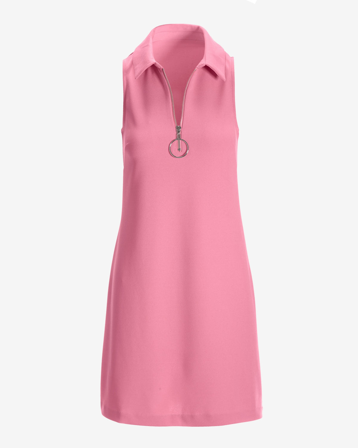 Solid Zippered Front Sleeveless Collared Dress Sachet Pink