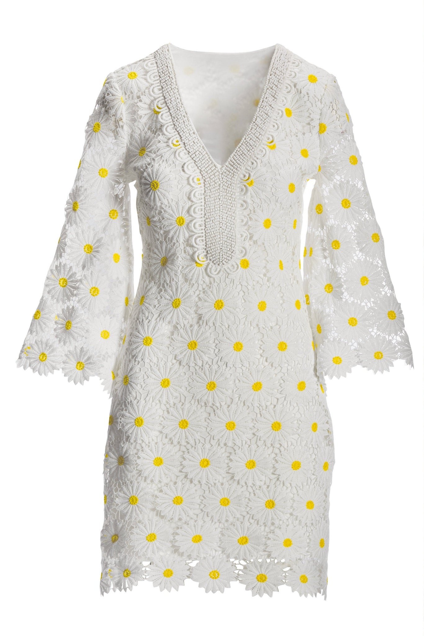 Daisy Lace Tunic Dress White/Yellow