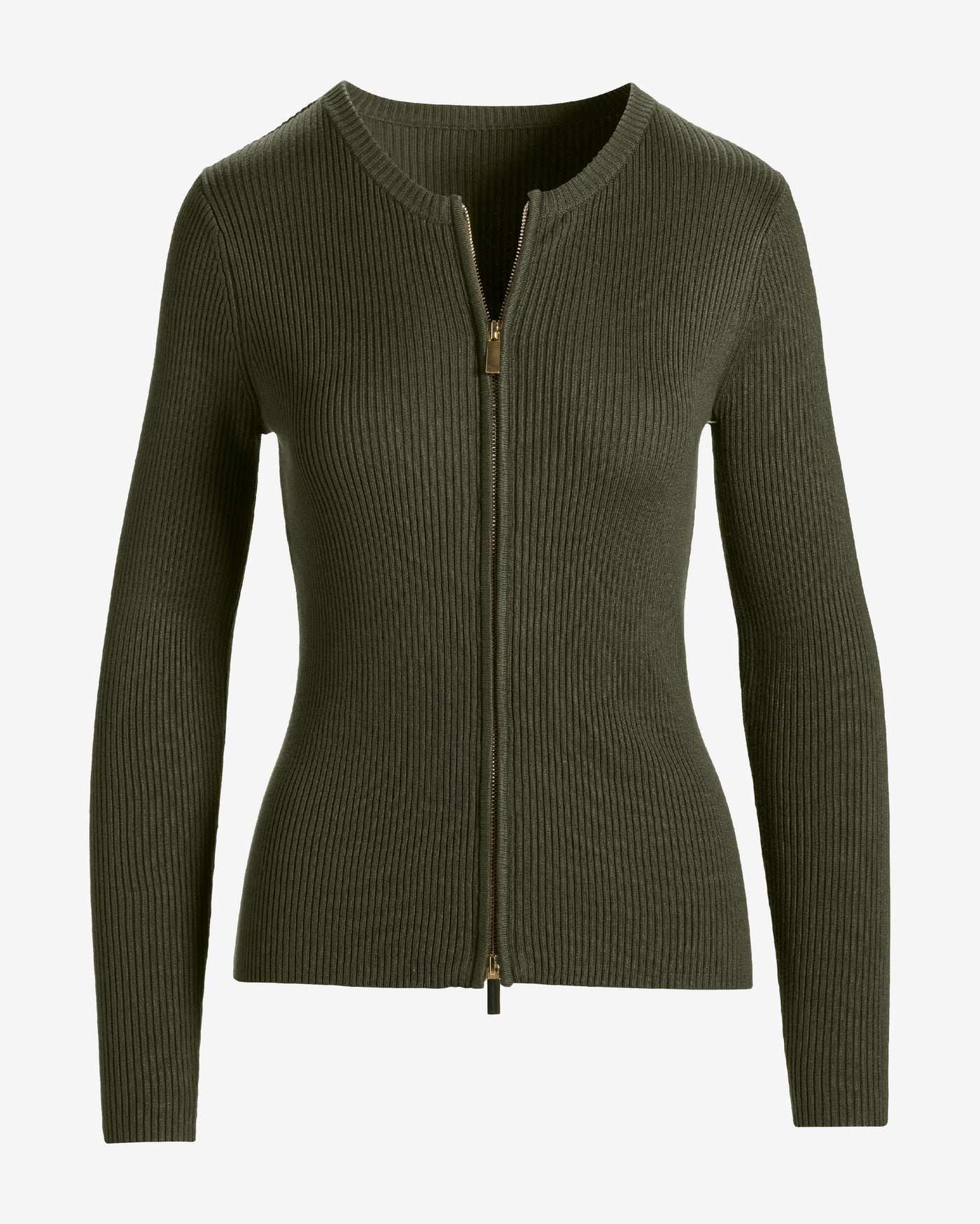 Ribbed Collarless Full Zip Cardigan Olive Night