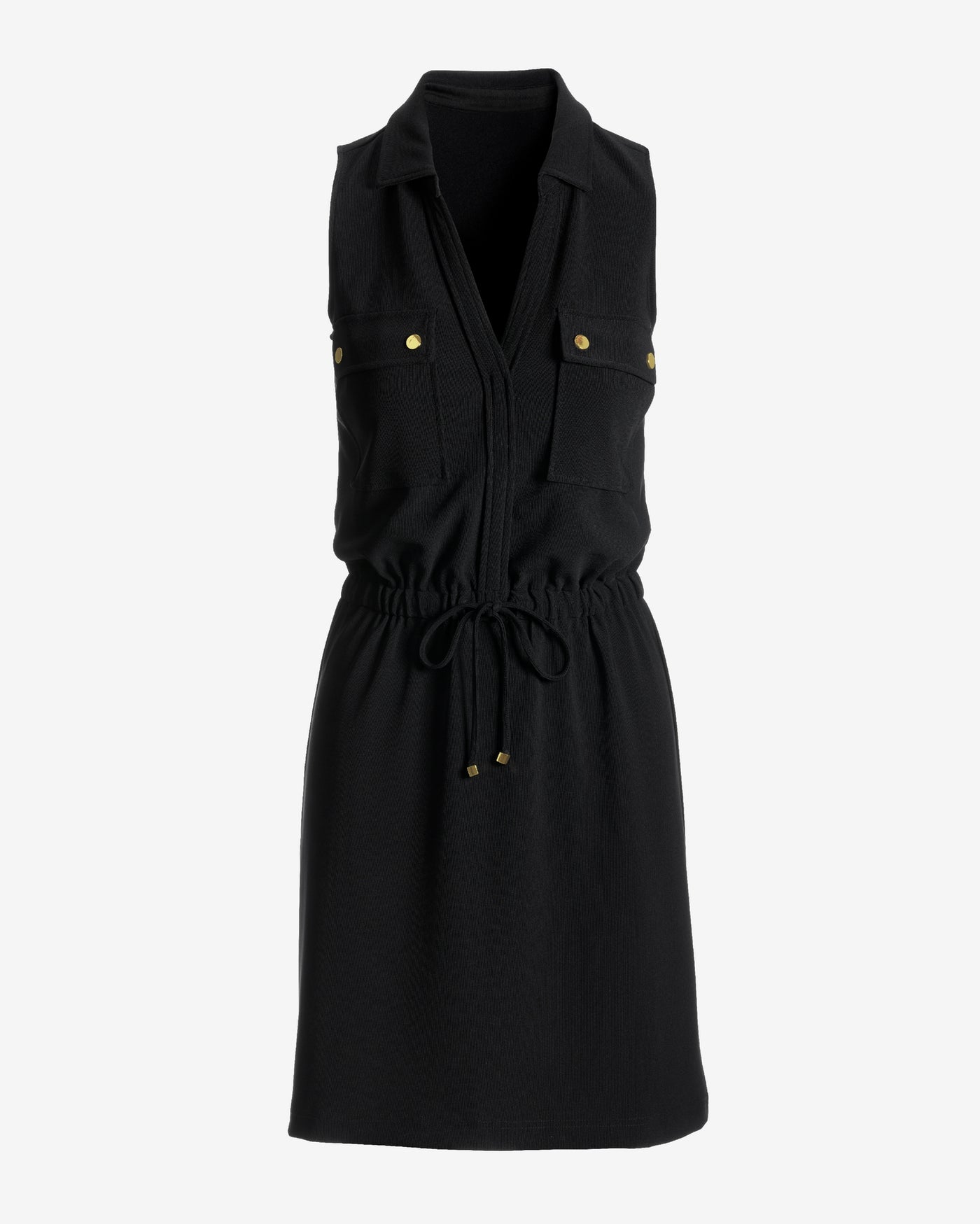 Beyond Travel Chic Drawstring Utility Dress Jet Black