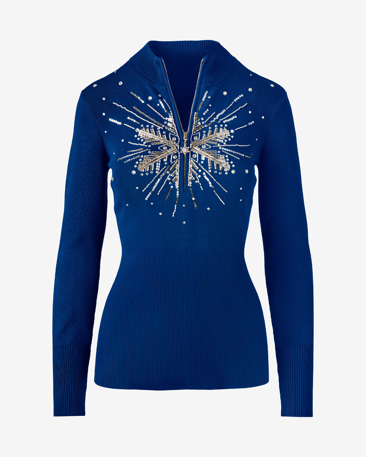 Half Zip Sparkle Snowflake Sweater Deep Ocean