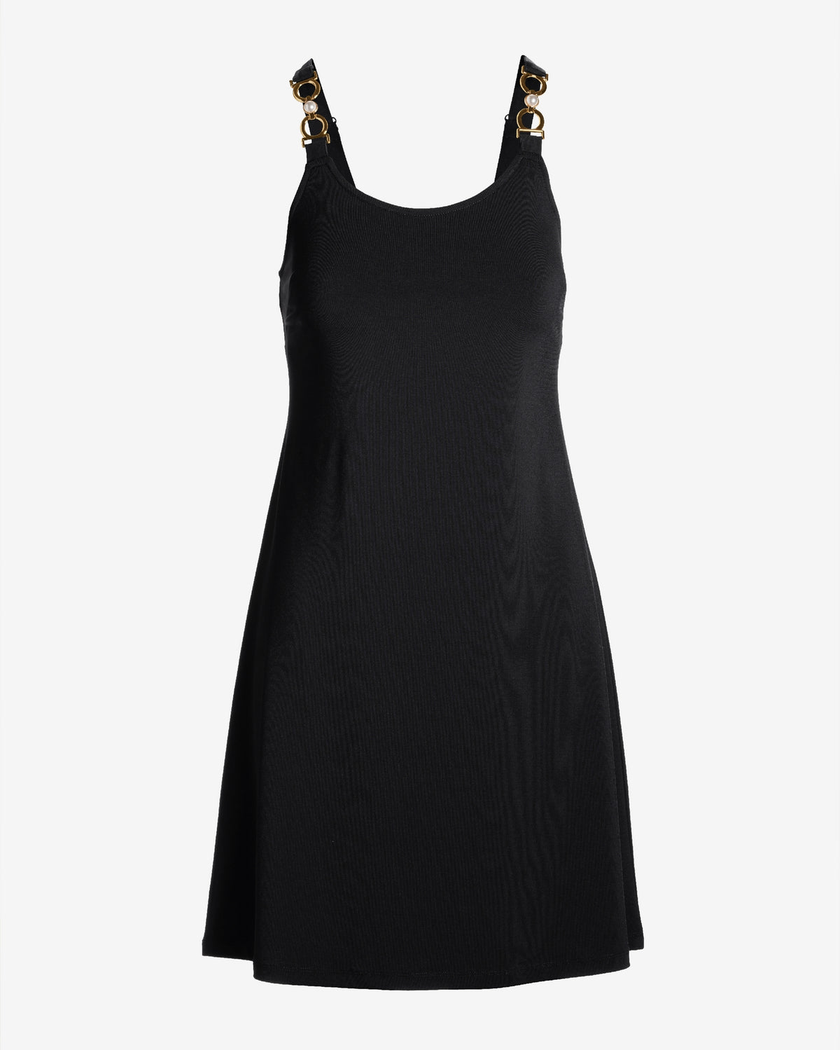 Pearl Trim A Line Knit Dress Black