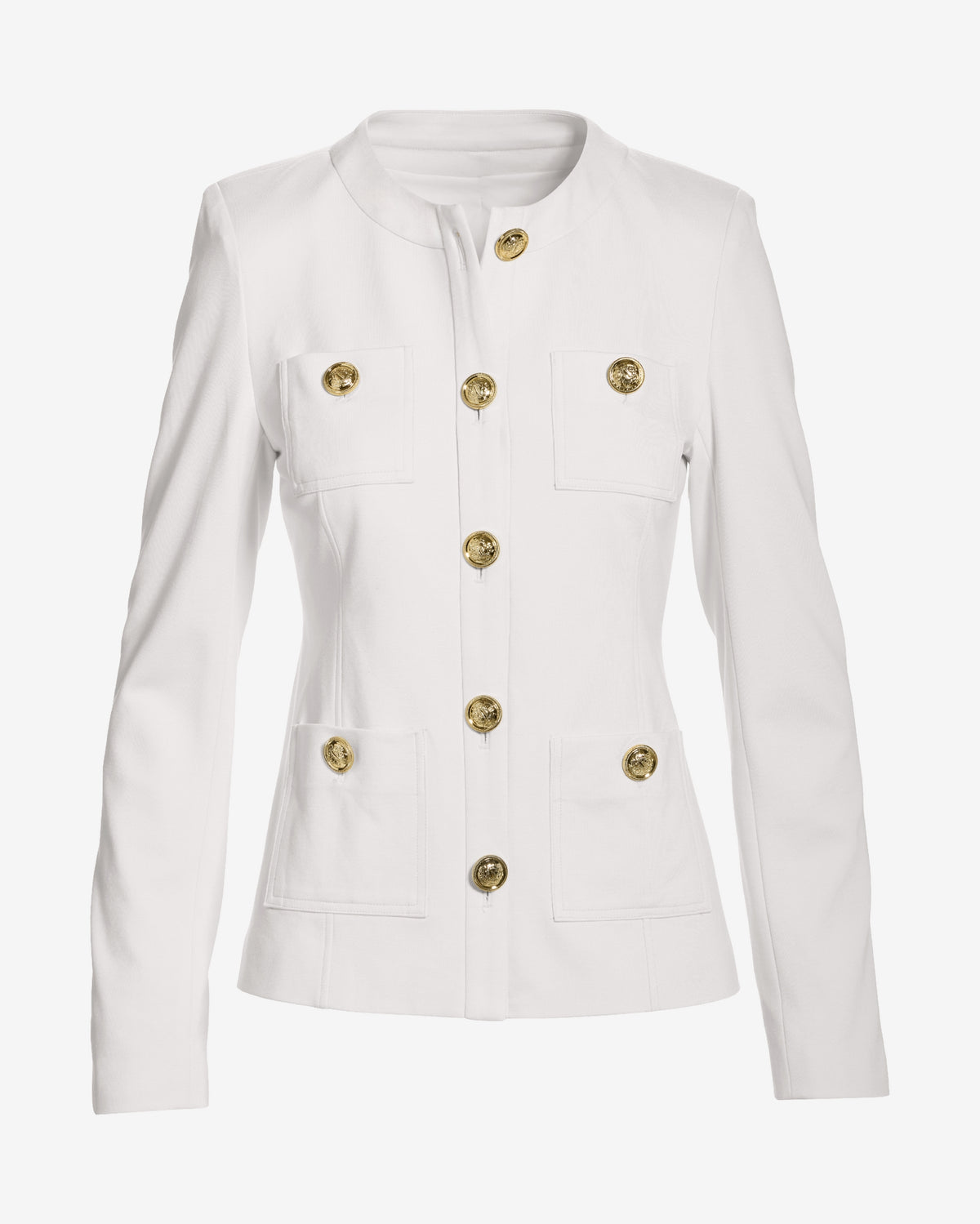 Ultimate Ponte Crest Button Collarless Jacket Off White