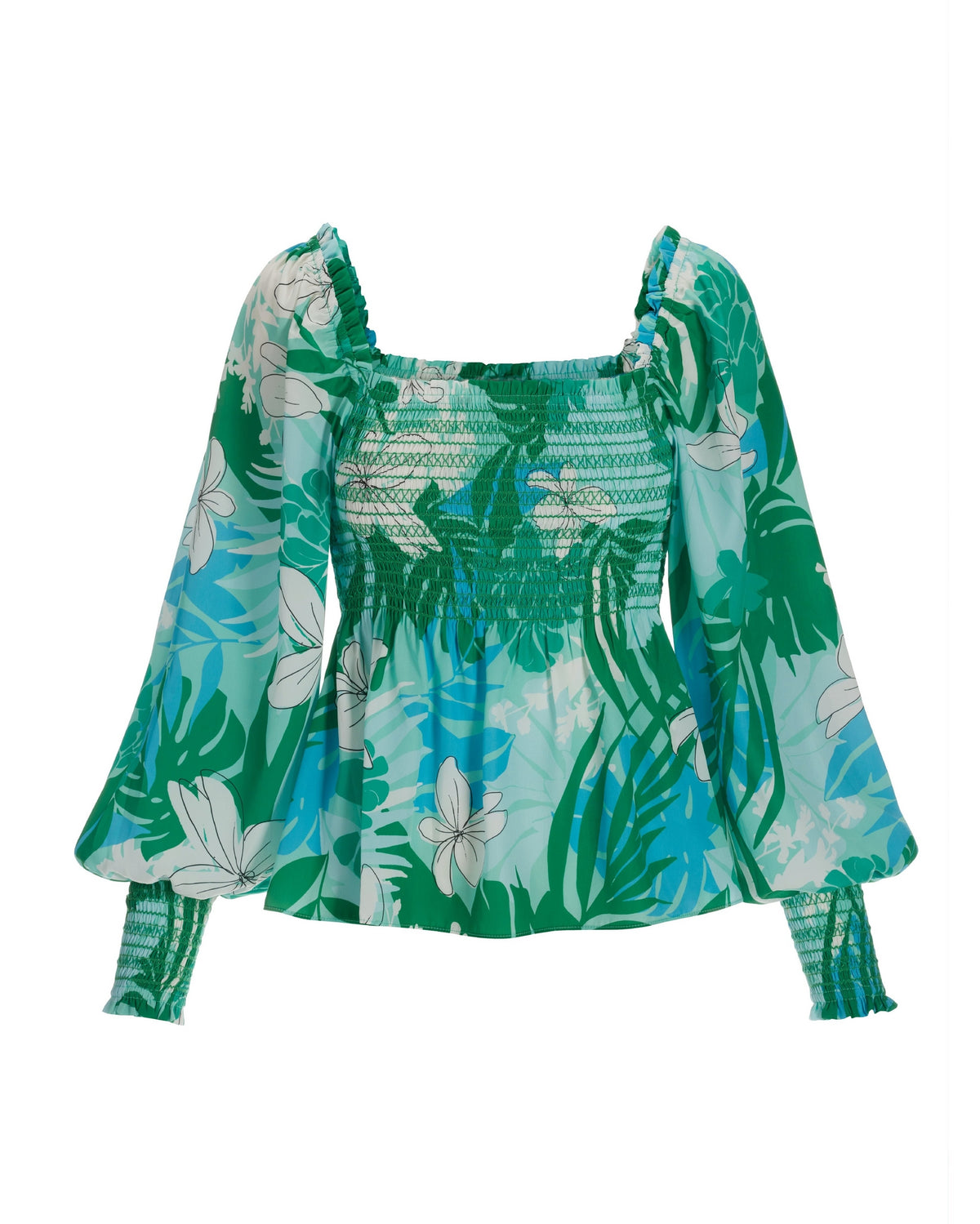 Palm Print Isabela Smocked Peplum Blouse Multi