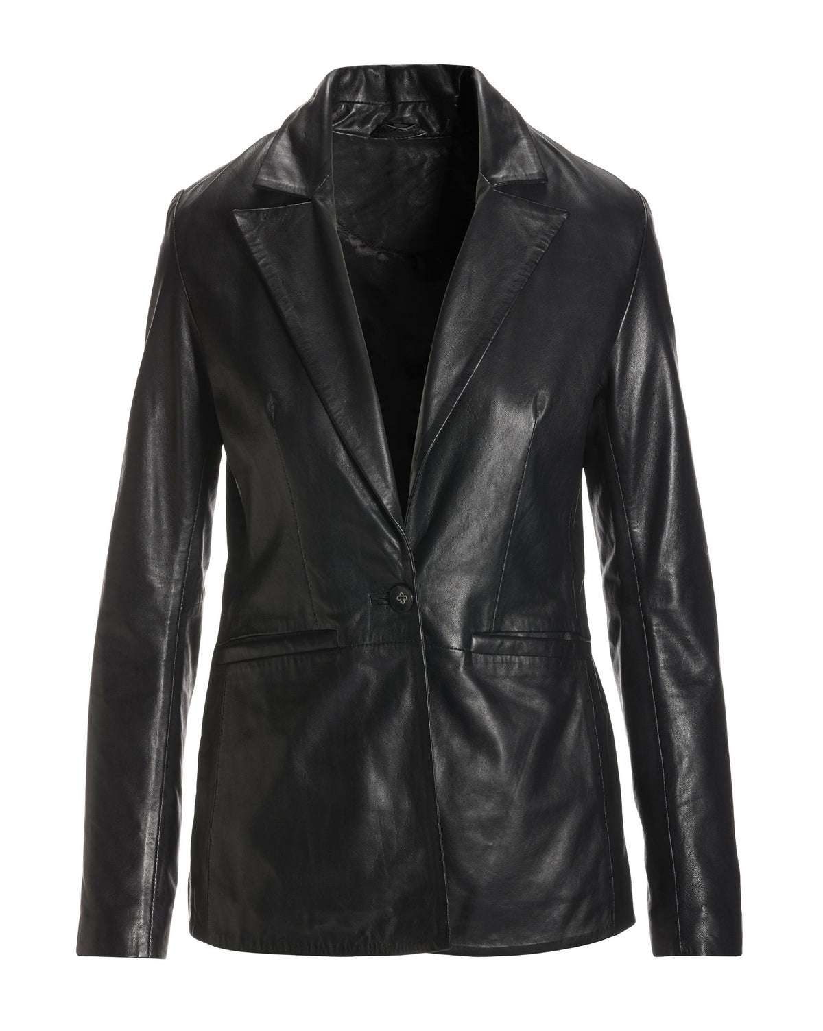 Leather Shaped Single Button Blazer Black