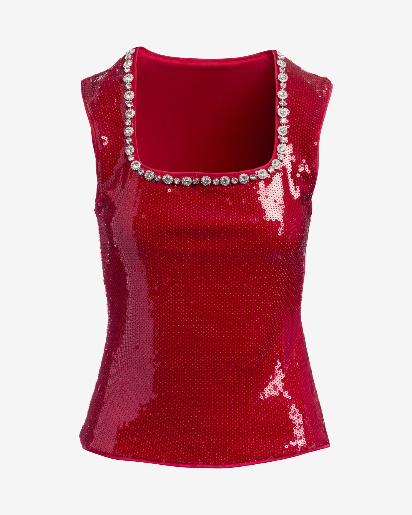 Embellished Sequin Knit Top Tango Red