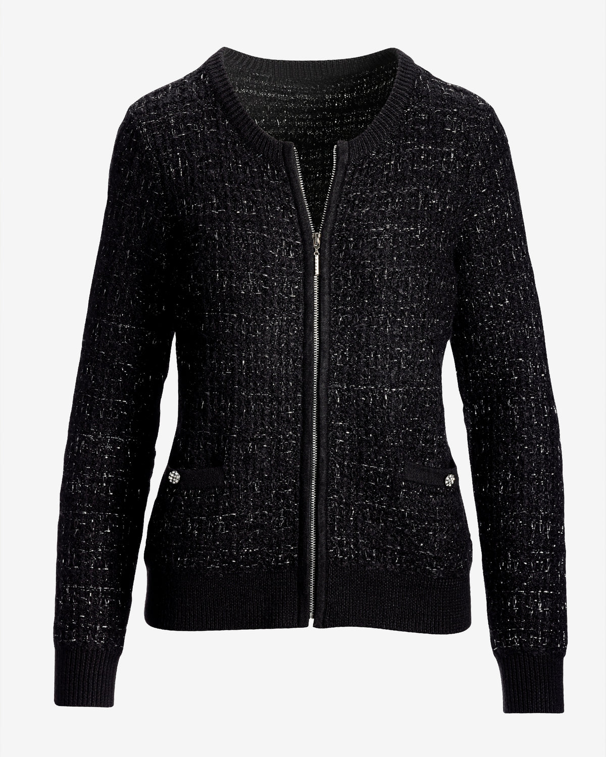 Sweater Tweed Zip Up Cardigan Black/Silver