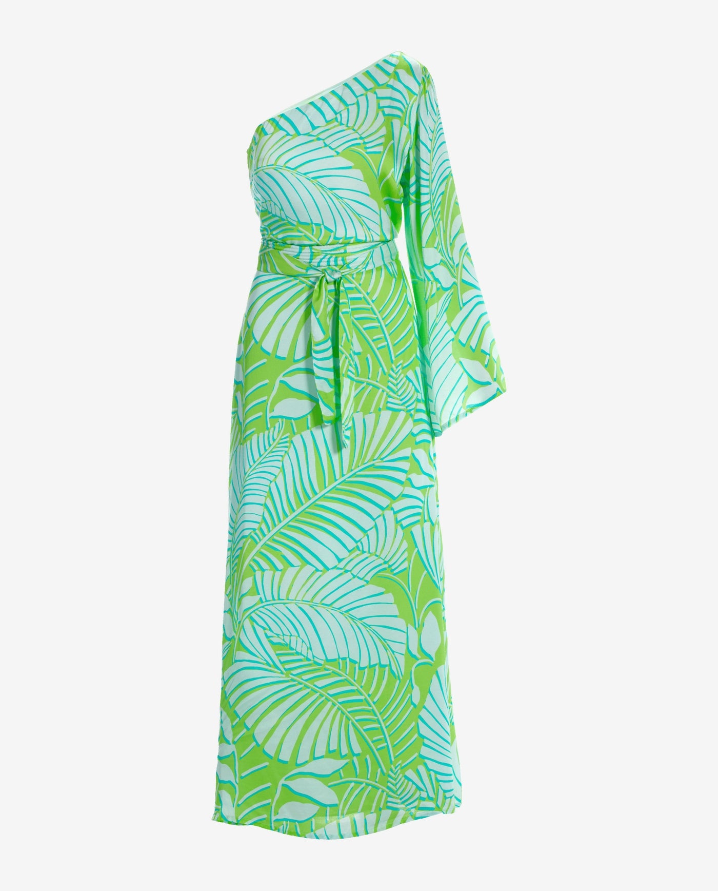 Resort Abstract Print One Shoulder Maxi Dress Blue Green