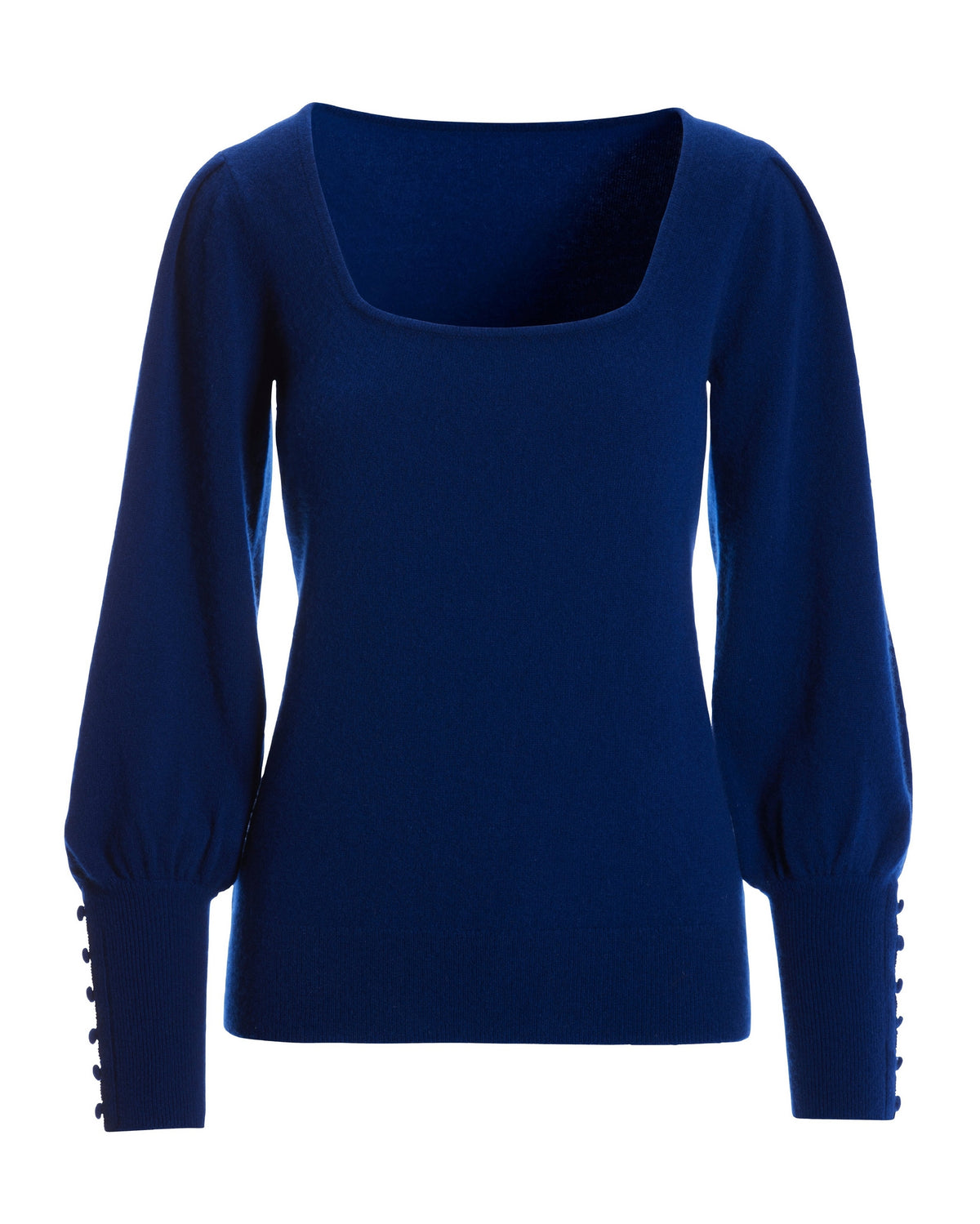 Cashmere Square-Neck Button-Cuff Sweater Royal