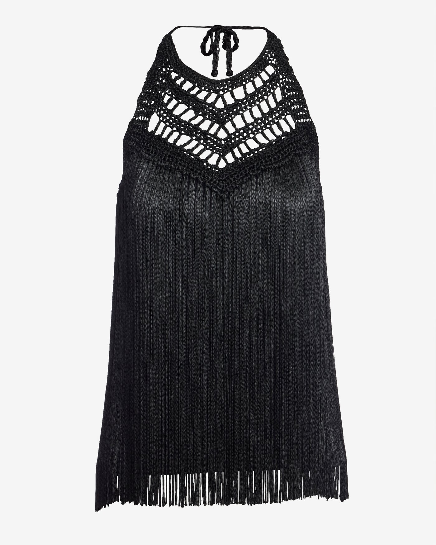 Macramé Fringe High Neck Tank Black