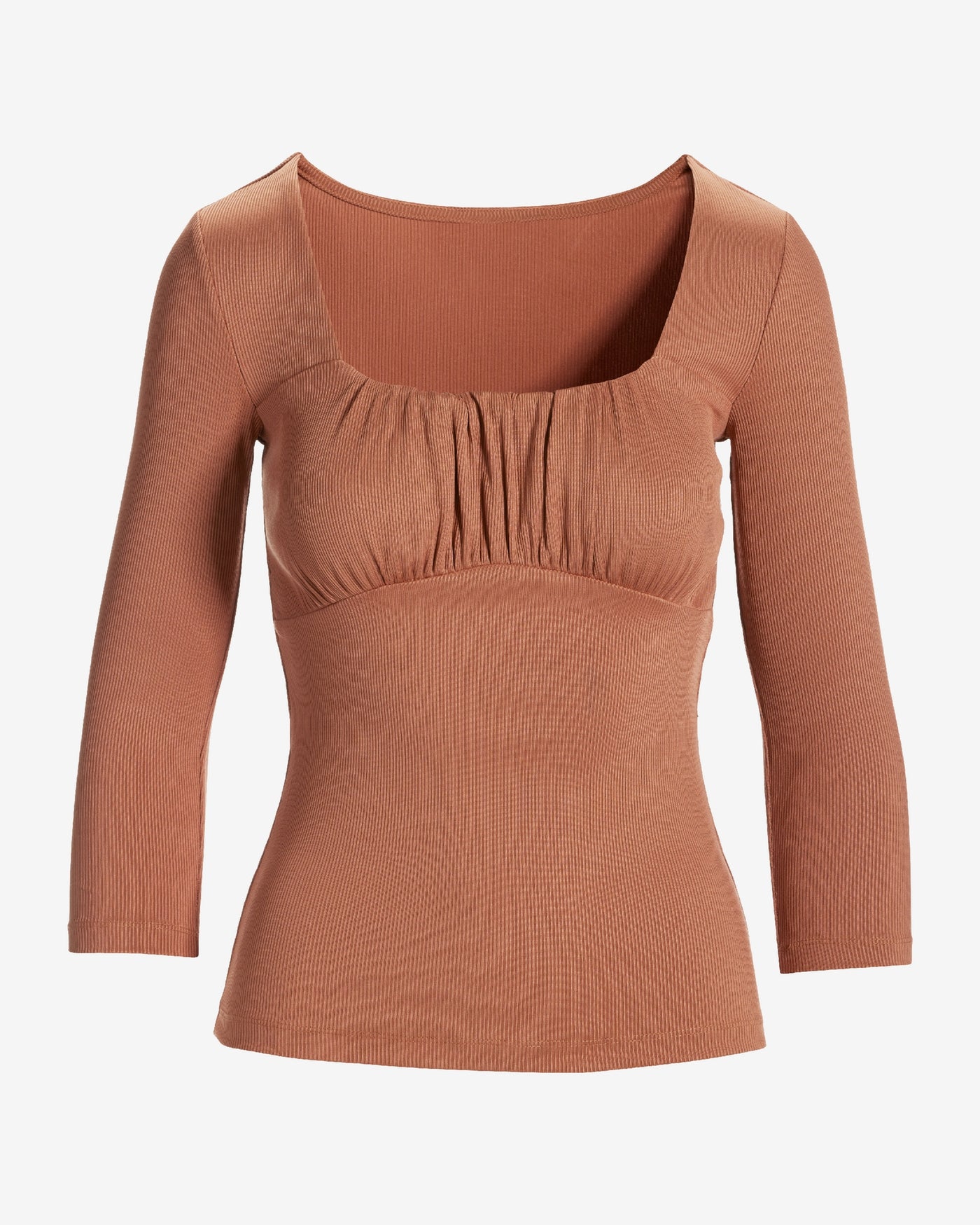 Slinky Ribbed Ruched Scoop Neck Top Terracotta