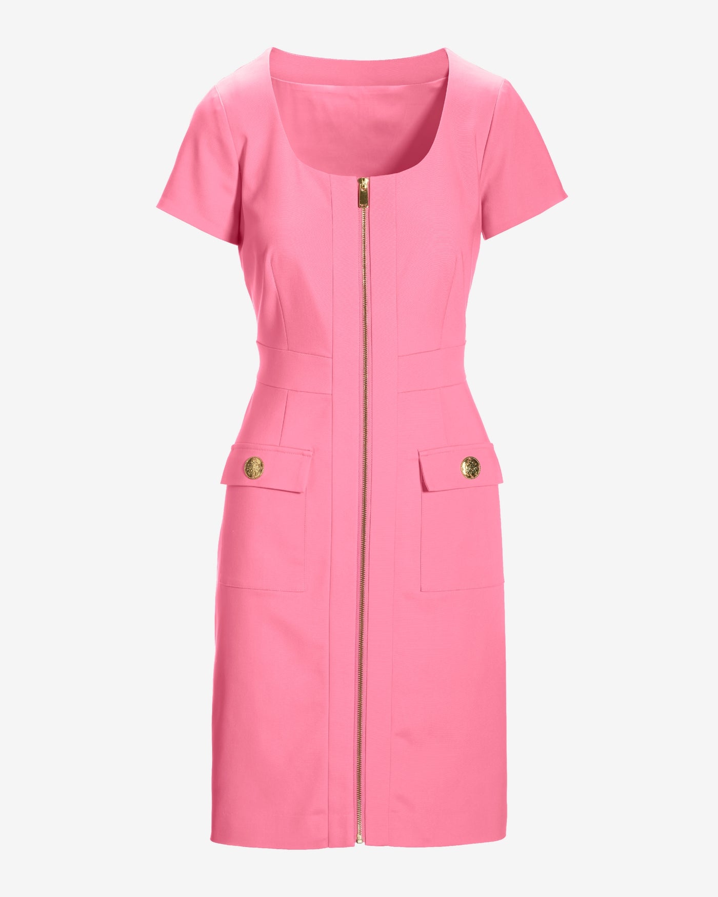Modern Zip Up Cap Sleeve Sheath Dress Aurora Pink