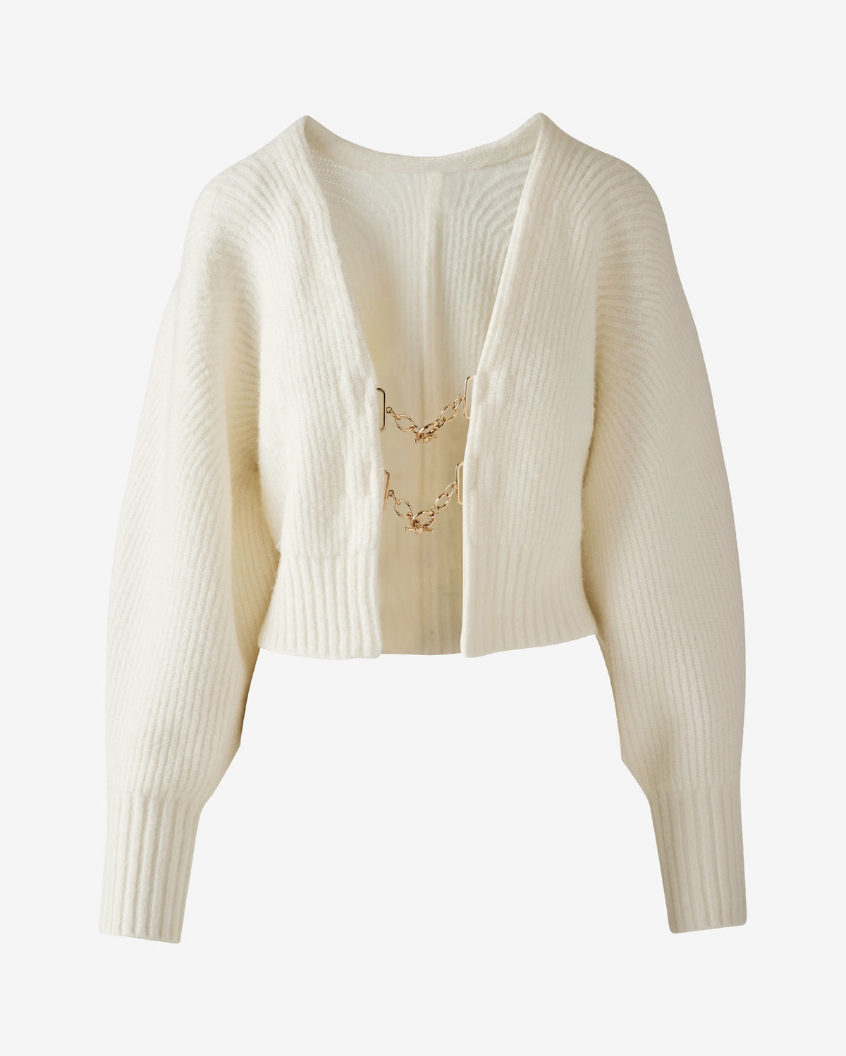 V Neck Cardigan with Hardware Closure Cream