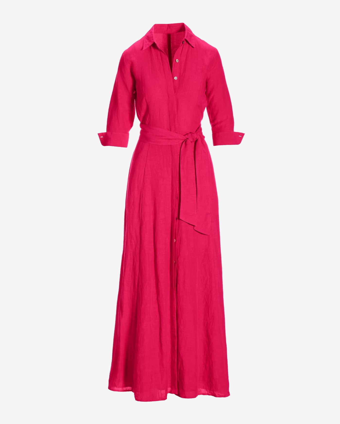 Linen Three Quarter Sleeve Maxi Shirt Dress Blossom