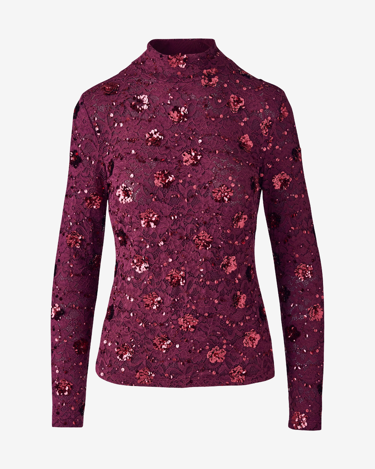 Embellished Lace Mock Neck Top Port