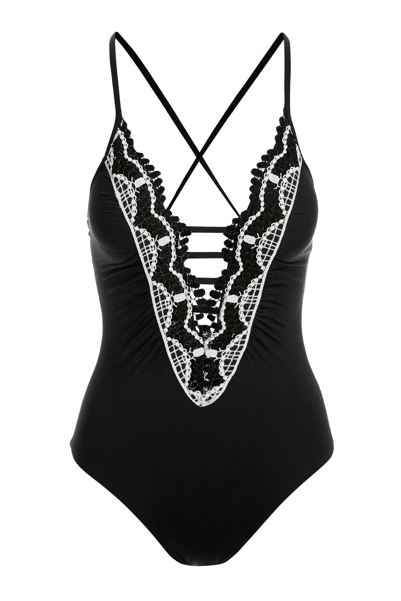 Lace Plunge One Piece Black/White