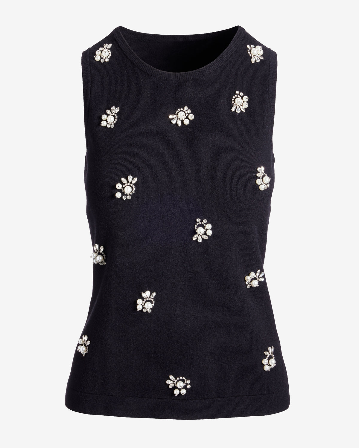Pearl and Rhinestone Embellished Tank Black