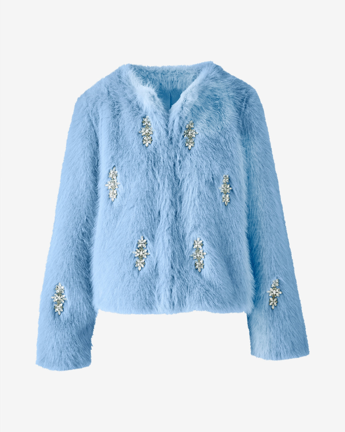 Crystal Embellished Faux Fur Chubby Airy Blue