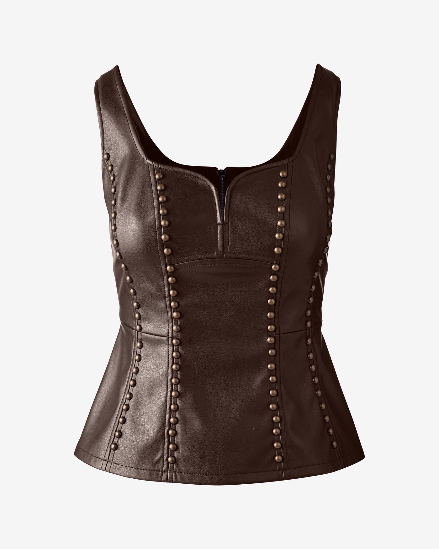 Studded Faux Leather Peplum Top Chocolate Torte