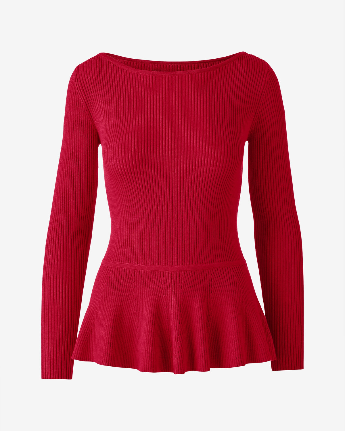 Rib Boat Neck Peplum Sweater French Kiss