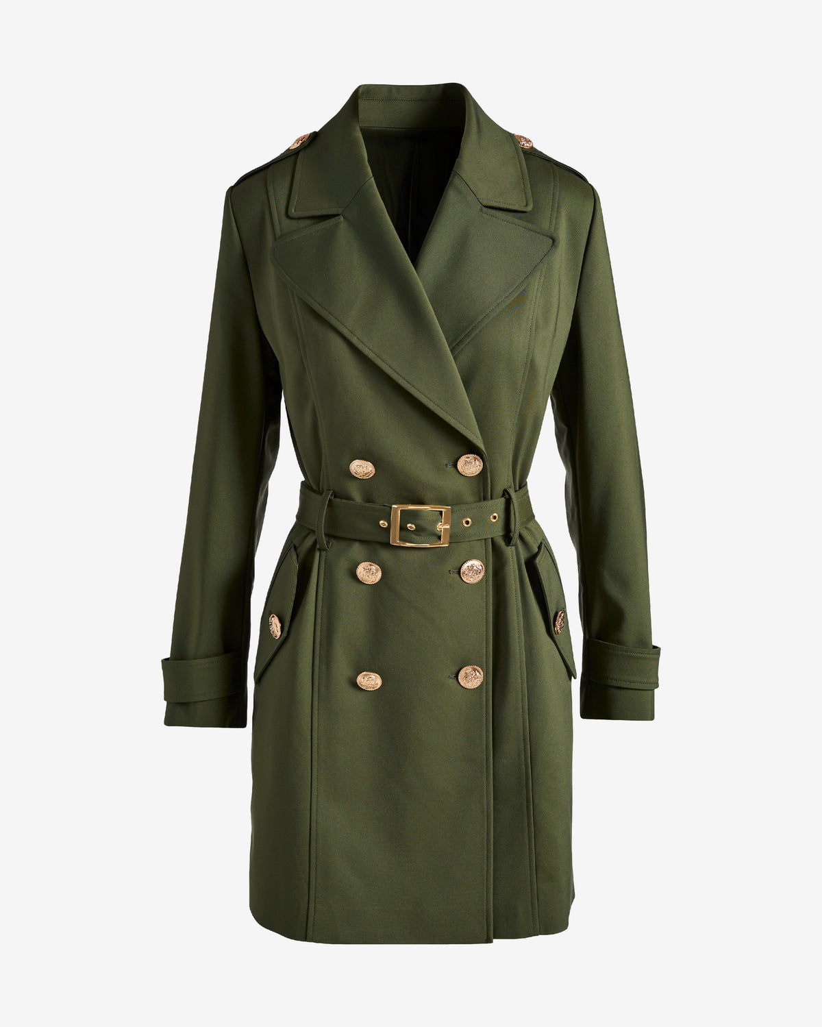 Modern Belted Mid Length Trench Olive Night