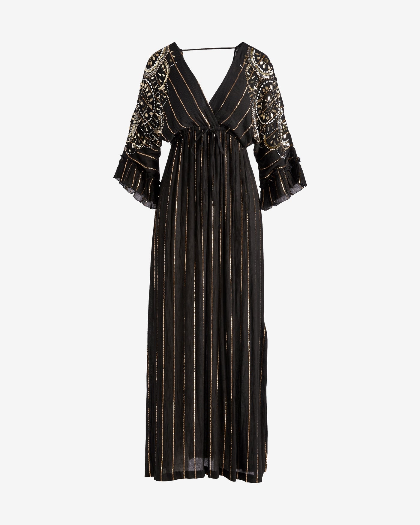 Kimono Sleeve Embellished Metallic Gauze Maxi Dress Proper Black