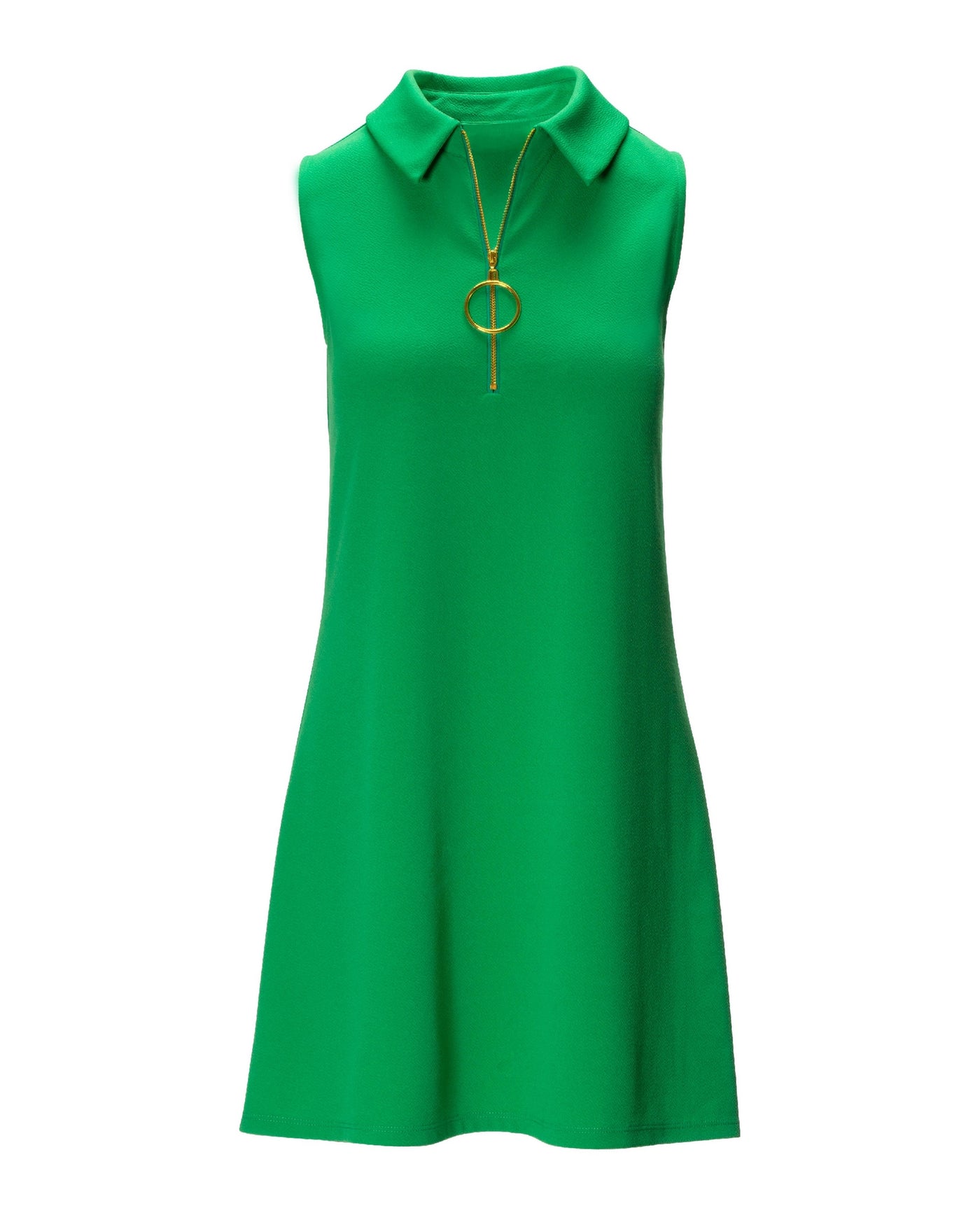 Sleeveless Collared Zip Dress Green
