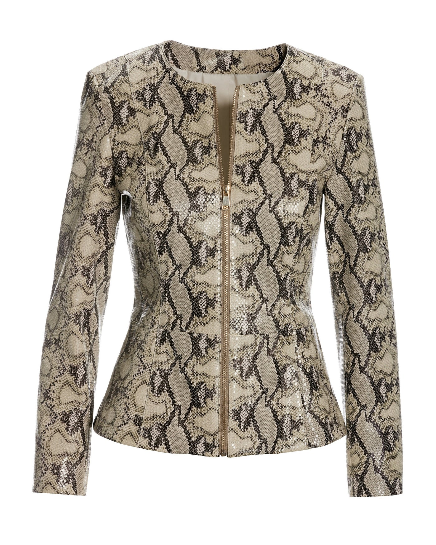 Faux Leather Python Print Collarless Peplum Jacket Multi