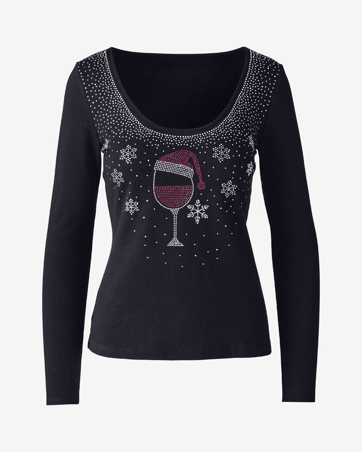 Scoop Neck Long Sleeve Festive Bling Top Proper Black