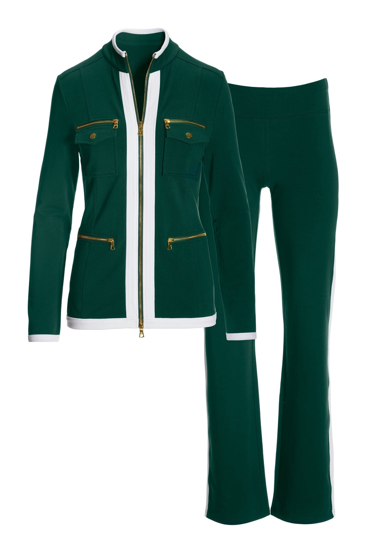 Chic Zippered Sport Coordinate Set Emerald