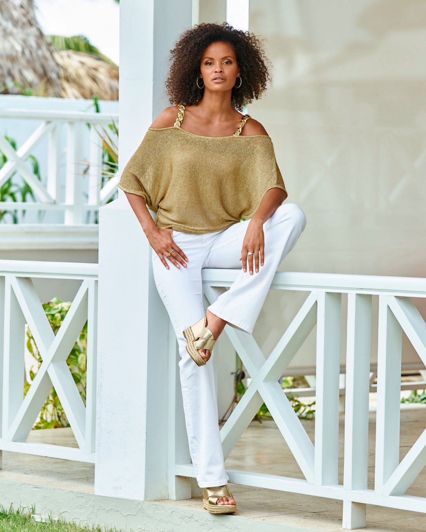 Metallic Criss Cross Slide Wedge Gold